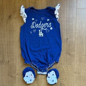 MLB Dodgers Blue and White Kids onesie with bootie socks Matching Set